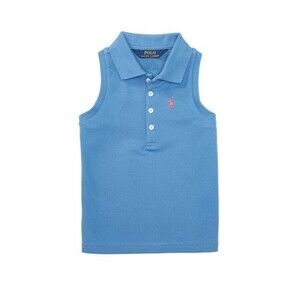 Polo Ralph Lauren Girls Stretch Sleeveless Polo Shirt Blue/Pink size Small 7 GUC